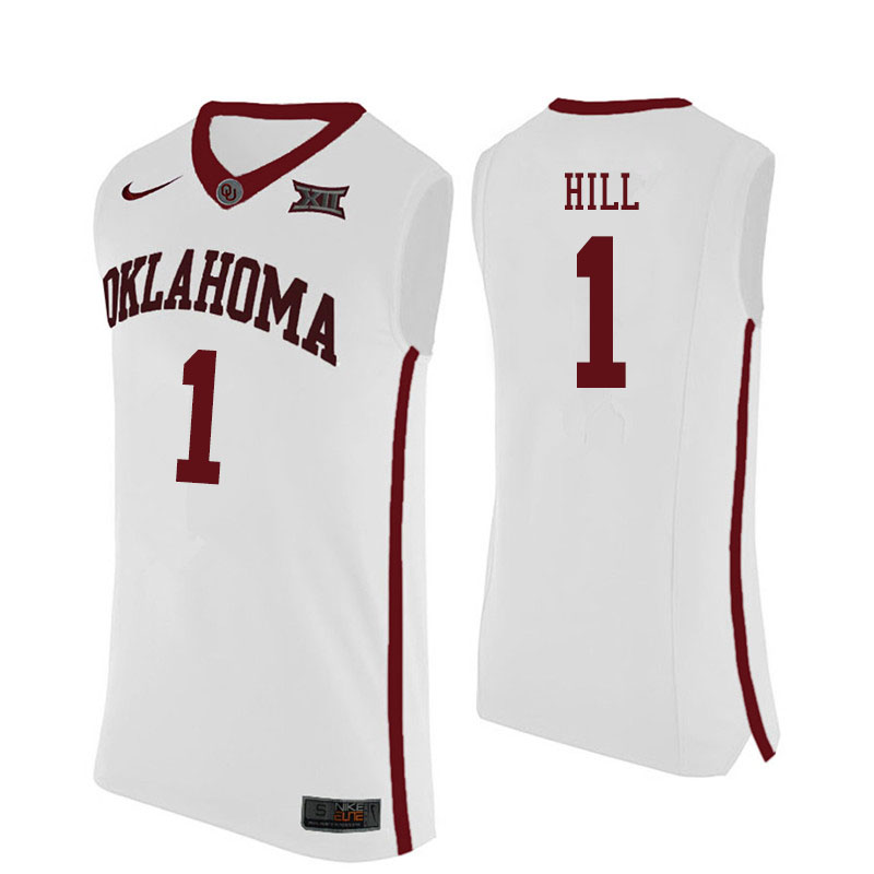 Oklahoma Sooners #1 Jalen Hill College Basketball Jerseys Sale-White